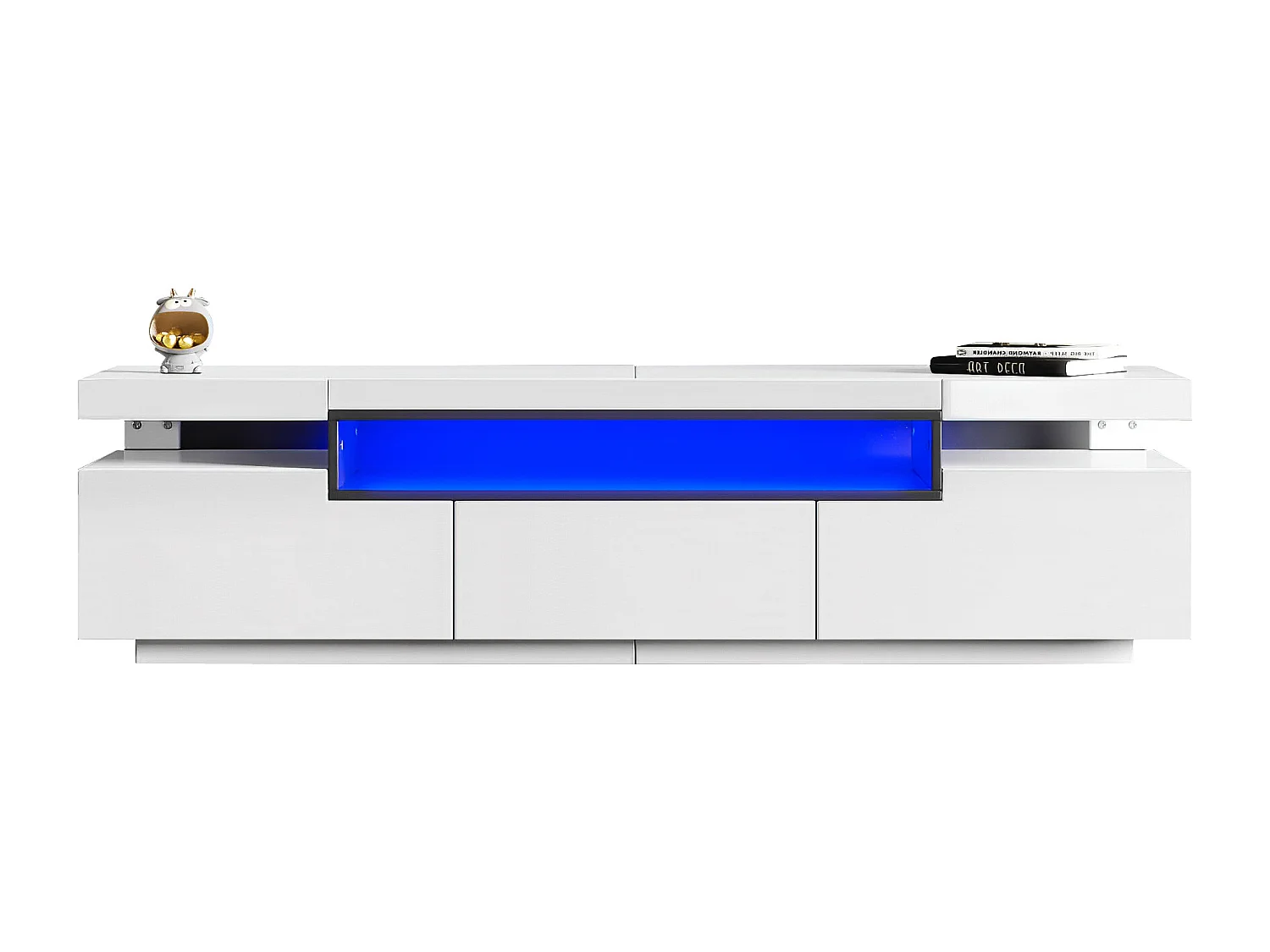 Móvel para TV com acabamento lacado brilhante, iluminação LED de 16 cores e 3 gavetas - Branco 160x39x42cm