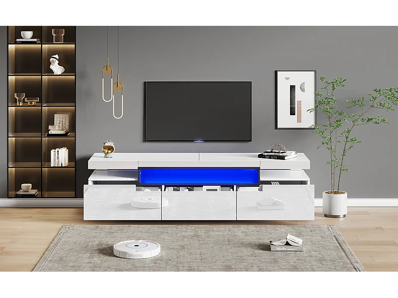Móvel para TV com acabamento lacado brilhante, iluminação LED de 16 cores e 3 gavetas - Branco 160x39x42cm