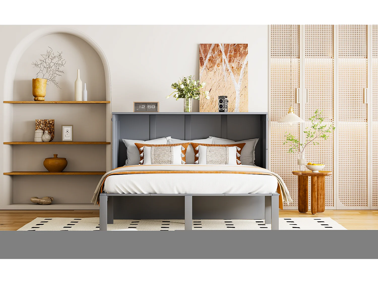 Lit escamotable 140x200 cm, avec sommier à lattes - Lit enfant / adulte - Bois gris