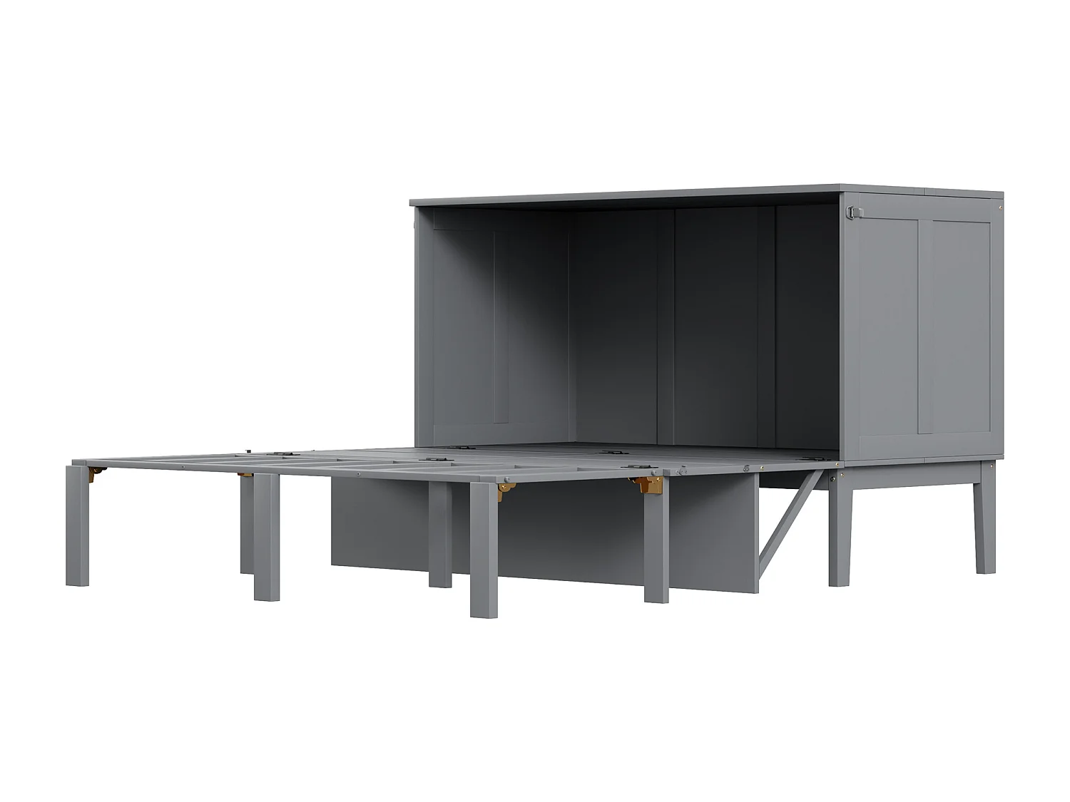 Lit escamotable 140x200 cm, avec sommier à lattes - Lit enfant / adulte - Bois gris