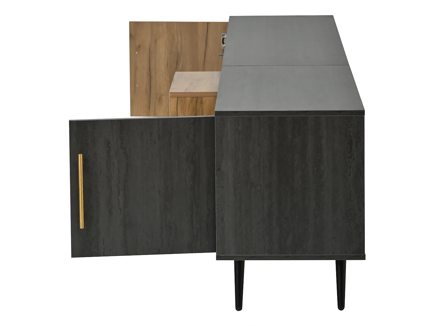 TV-meubel met 3 deuren - Glazen deur - Grijze houtnerf