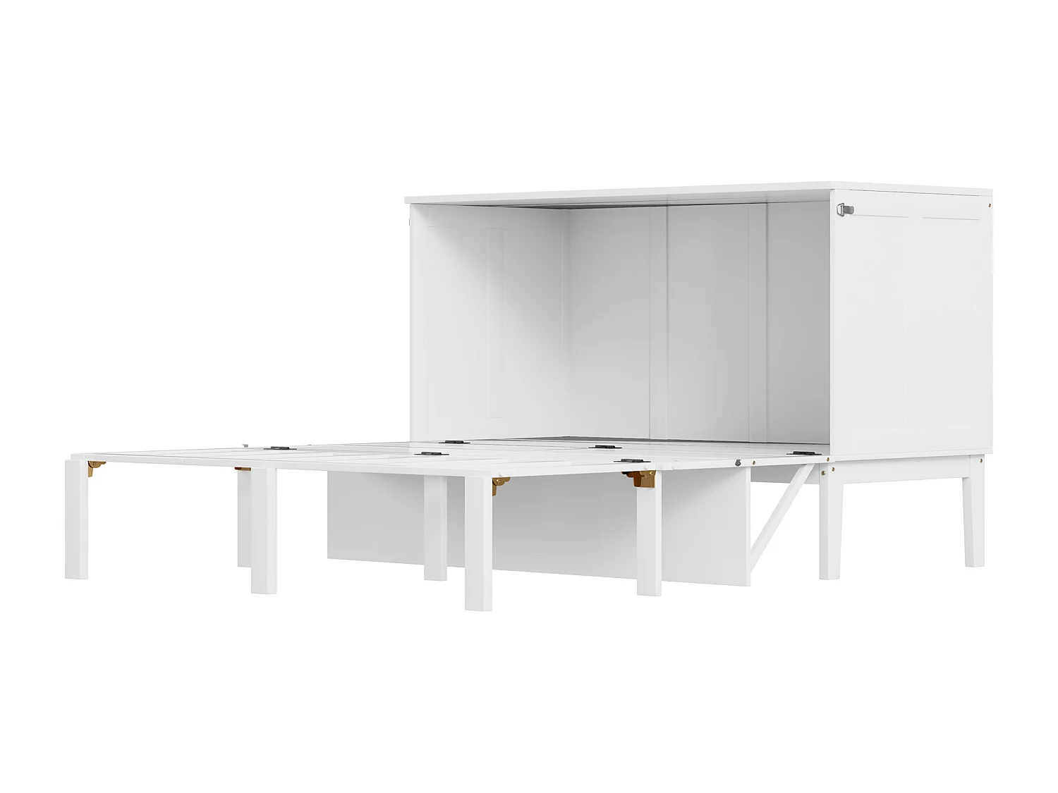 Lit escamotable 140x200 cm, avec sommier à lattes - Lit enfant / adulte - Bois blanc