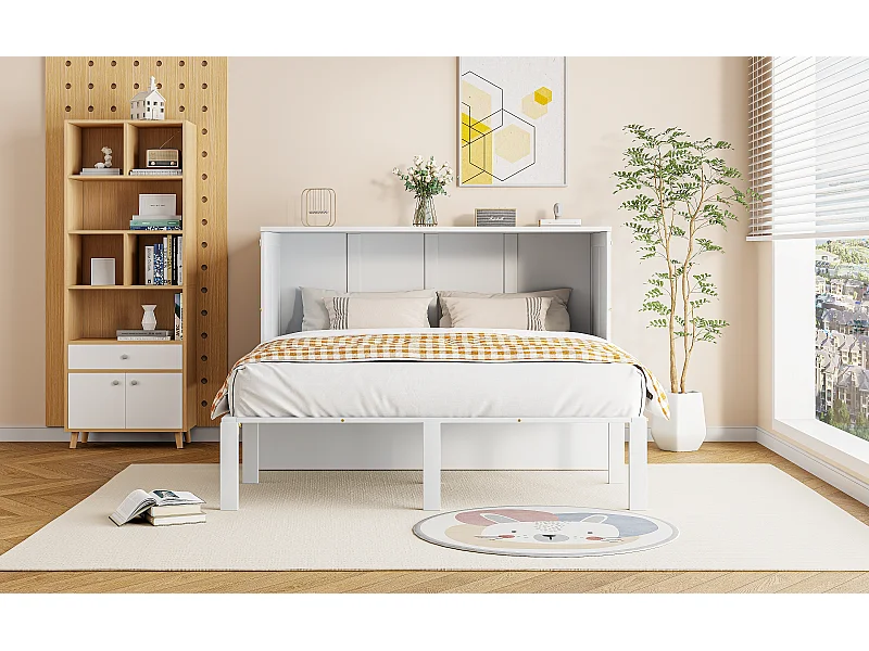 Lit escamotable 140x200 cm, avec sommier à lattes - Lit enfant / adulte - Bois blanc