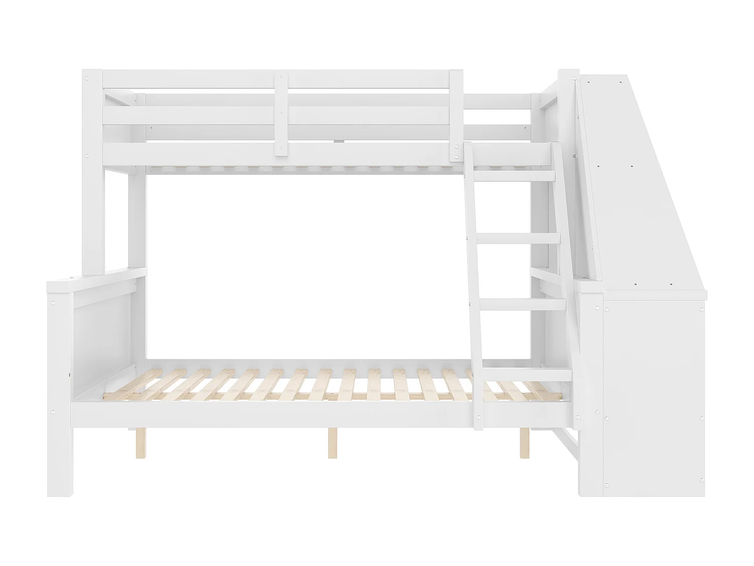 Stapelbed 90 x 200 cm en 140 x 200 cm - Kinderbed met tafel en 3 lades - Grenenhout en wit MDF