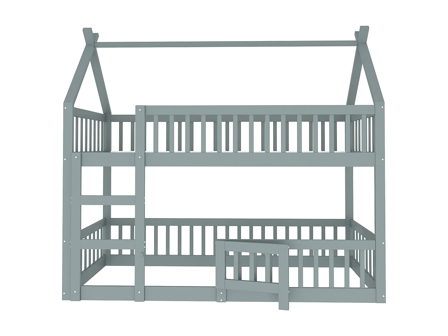 Lit superposé enfant 90x200 avec barrière de sécurité - Lit cabane en bois - Gris