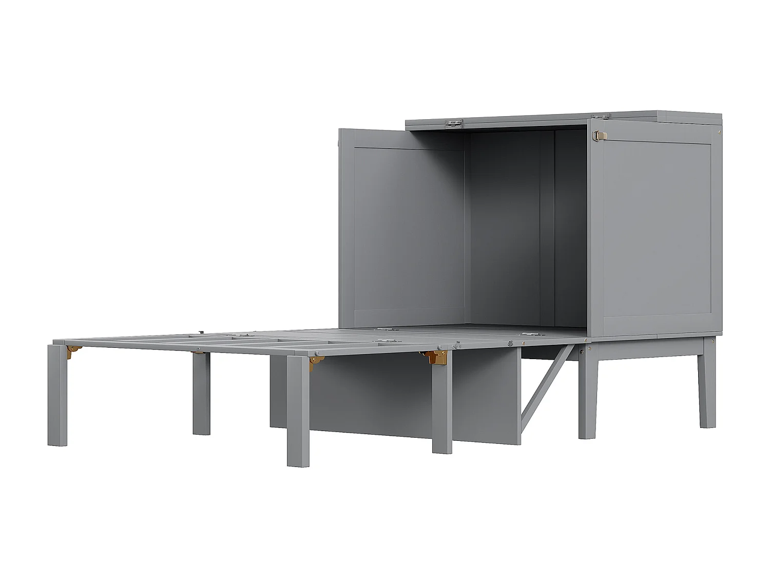 Lit escamotable 90x200 cm, avec sommier à lattes - Lit enfant / adulte - Bois gris