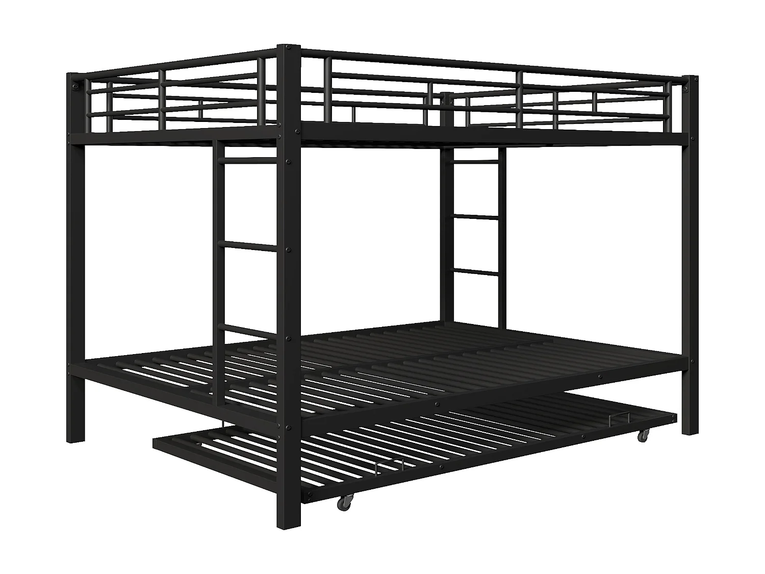 Lit superposé 140x200cm avec lit gigogne 90x190cm - Lit à cadre métallique avec barrières de sécurité - Noir