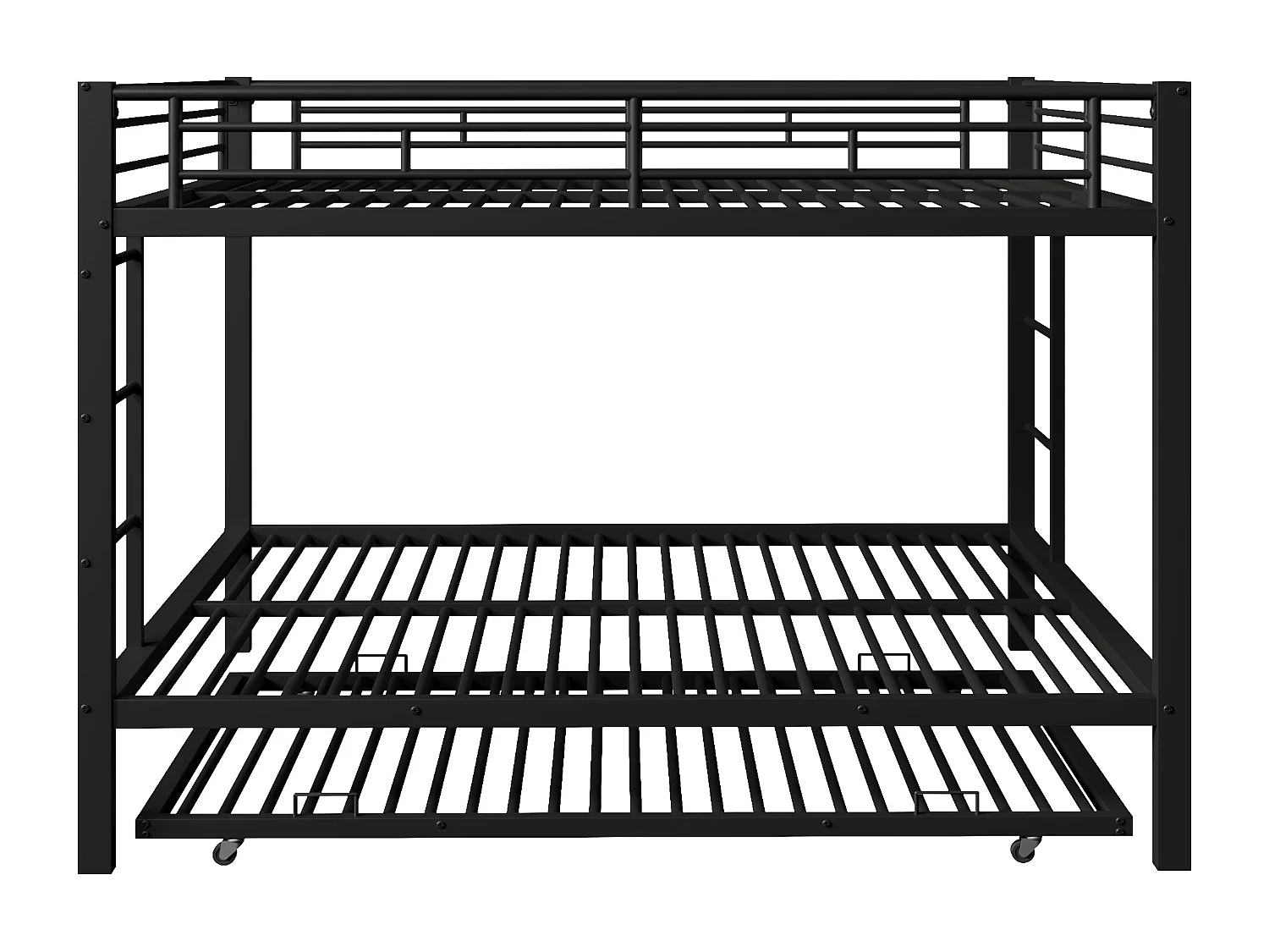 Lit superposé 140x200cm avec lit gigogne 90x190cm - Lit à cadre métallique avec barrières de sécurité - Noir