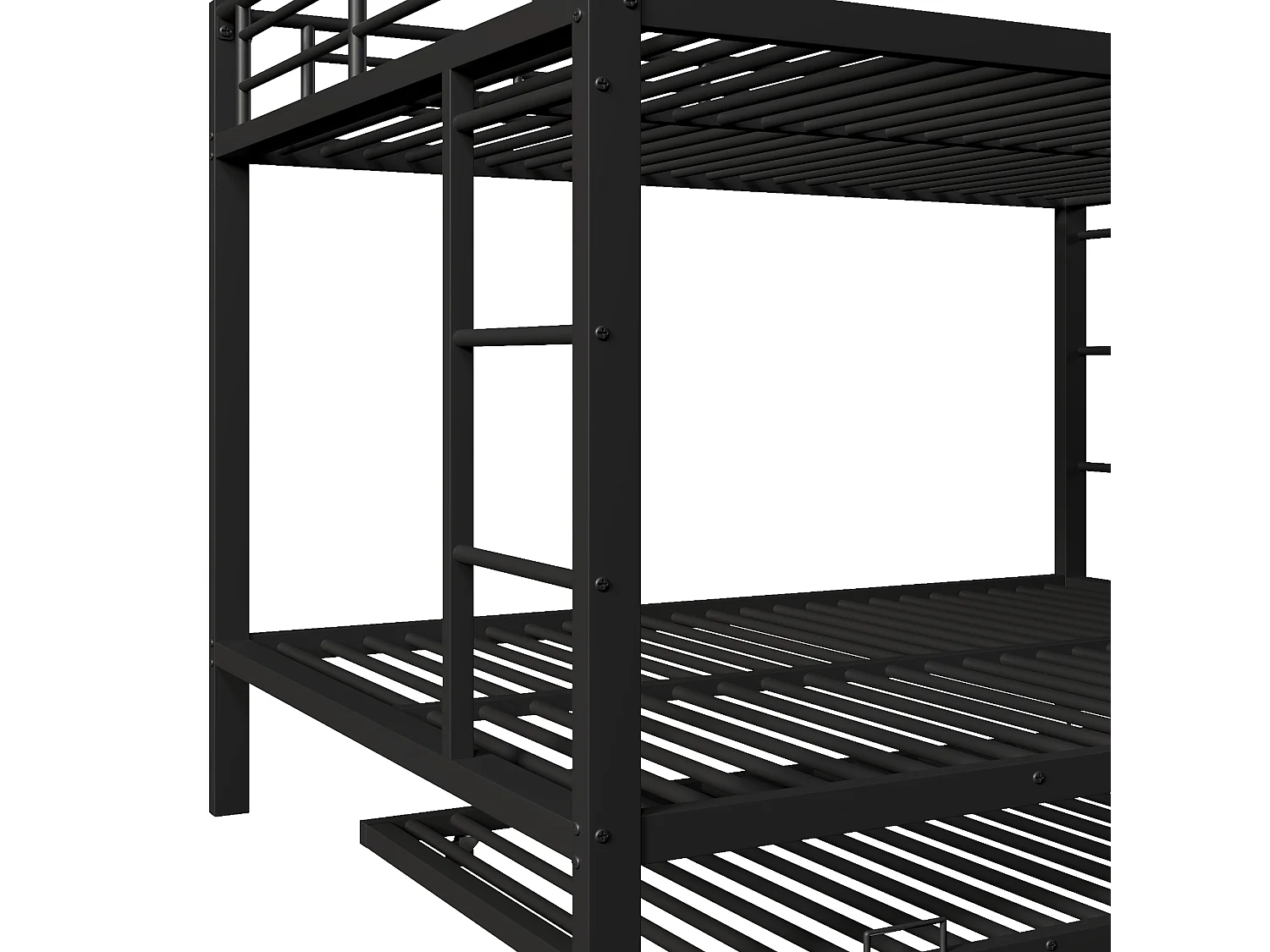 Lit superposé 140x200cm avec lit gigogne 90x190cm - Lit à cadre métallique avec barrières de sécurité - Noir