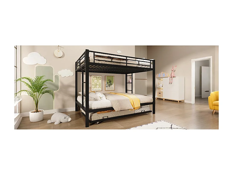 Beliche 140x200cm com cama auxiliar 90x190cm - Estrutura metálica com grades de segurança - Preto