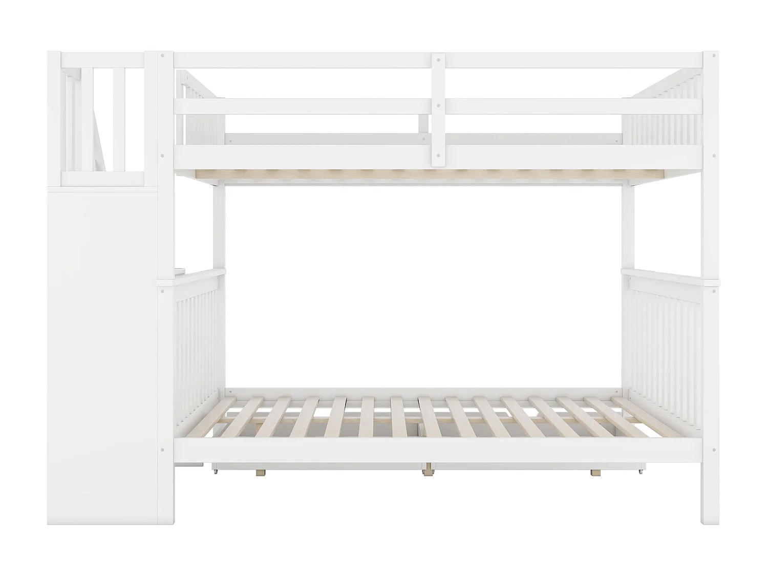 Lit superposé 140x200 cm avec 2 tiroirs et escalier de rangement - Bois pin et MDF - Blanc