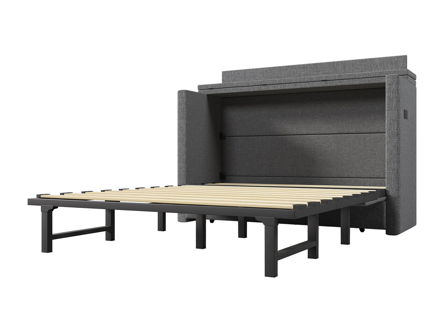 Letto a scomparsa 140x200 cm con 1 cassetto, USB e Type-C - Tessuto di lino grigio