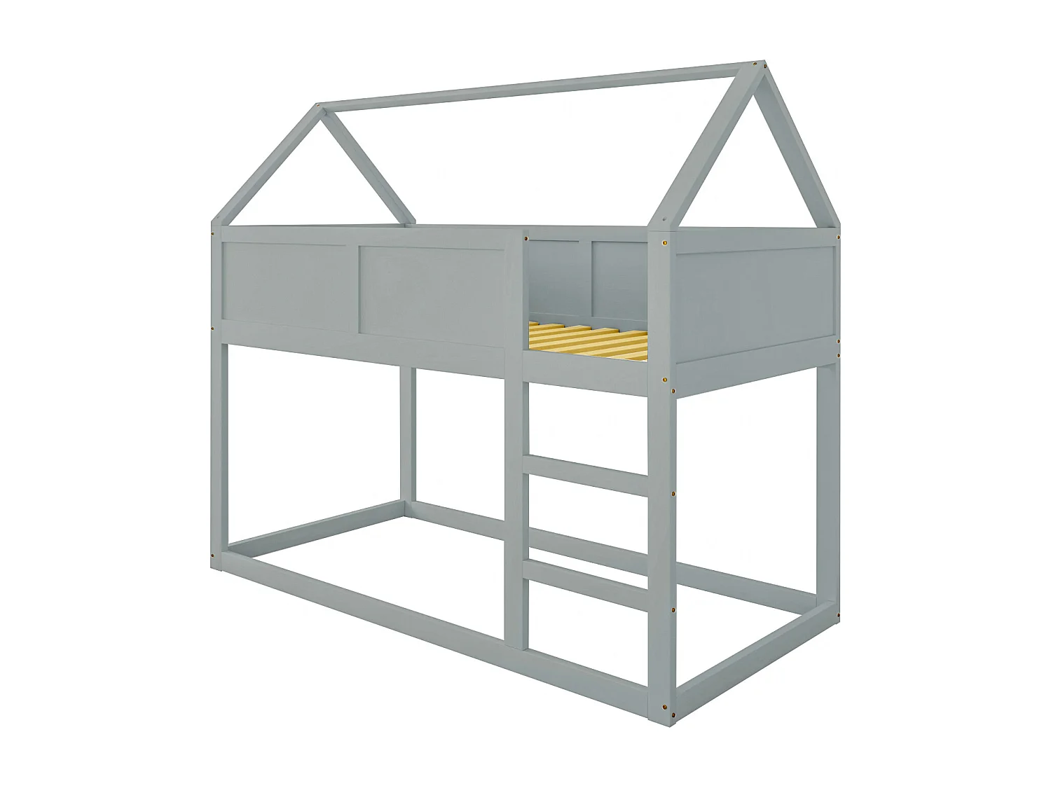 Lit superposé enfant 90 x 200 cm - Lit cabane avec escalier - Cadre en bois -Gris