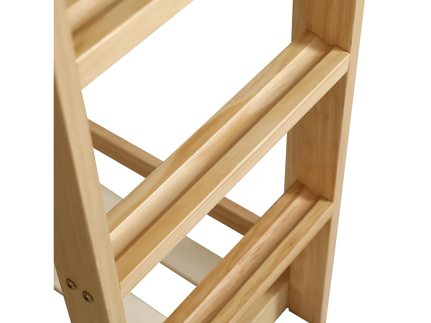 Lit superposé enfant 90x200cm avec escalier, rideaux et toboggan - Bois en pin et MDF - Couleur naturel
