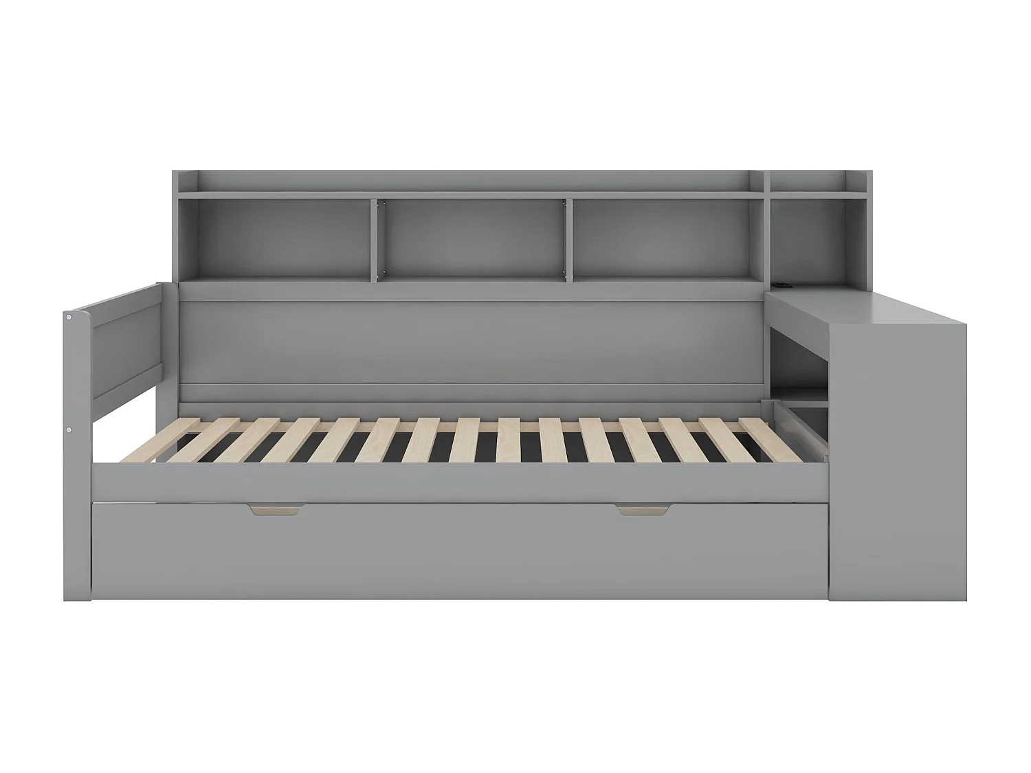 Lit banquette 90 x 200 cm avec prise , USB, 2 tiroirs et bureau - Sans matelas - Bois en PB gris