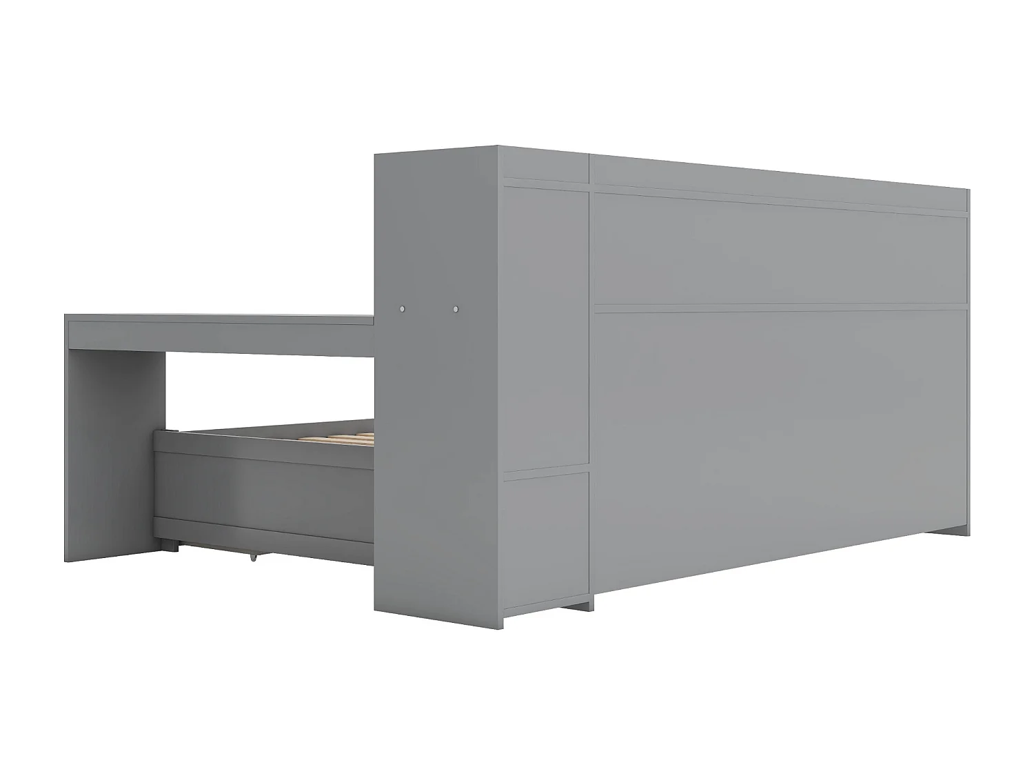 Lit banquette 90 x 200 cm avec prise , USB, 2 tiroirs et bureau - Sans matelas - Bois en PB gris