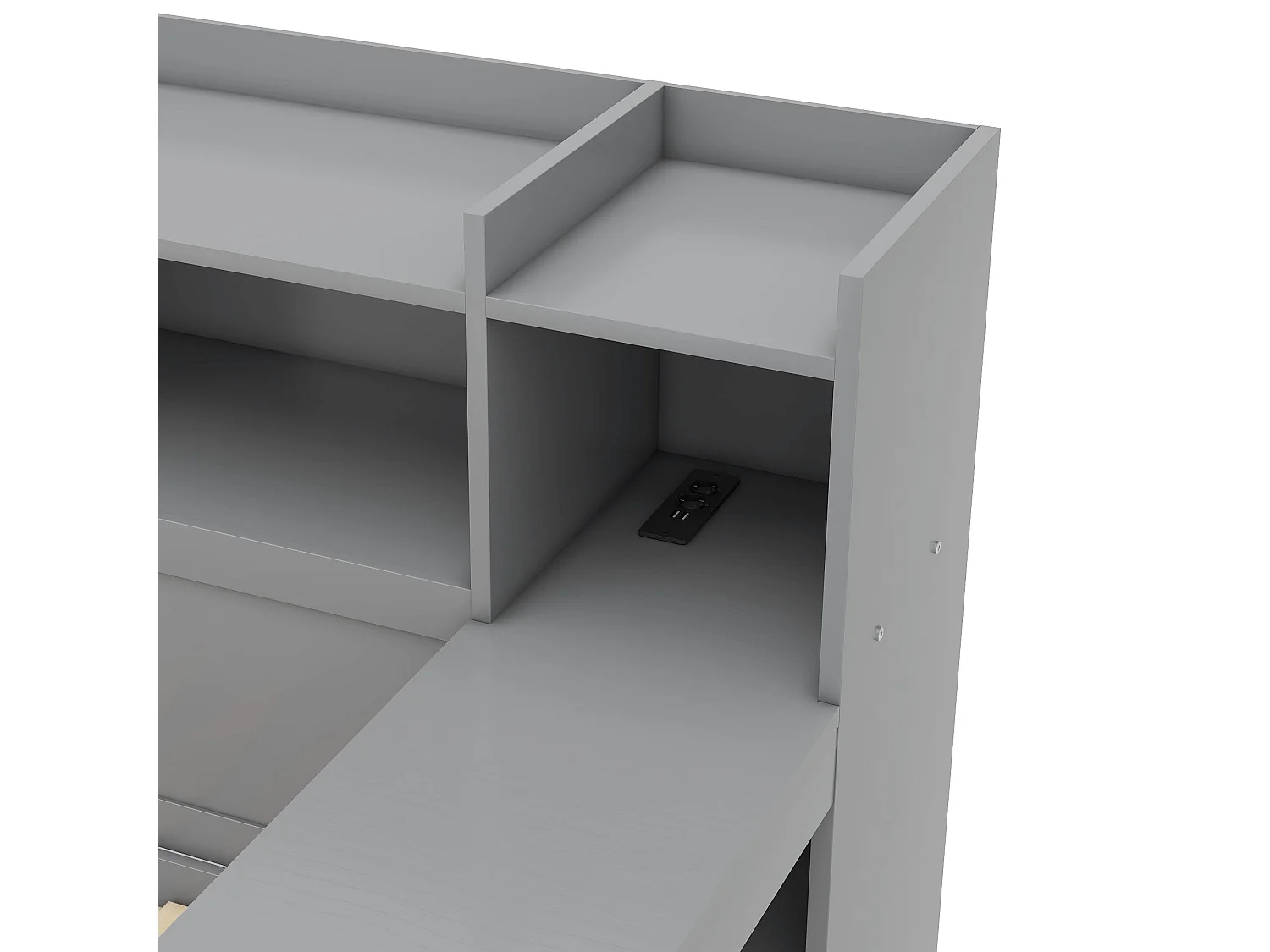 Lit banquette 90 x 200 cm avec prise , USB, 2 tiroirs et bureau - Sans matelas - Bois en PB gris