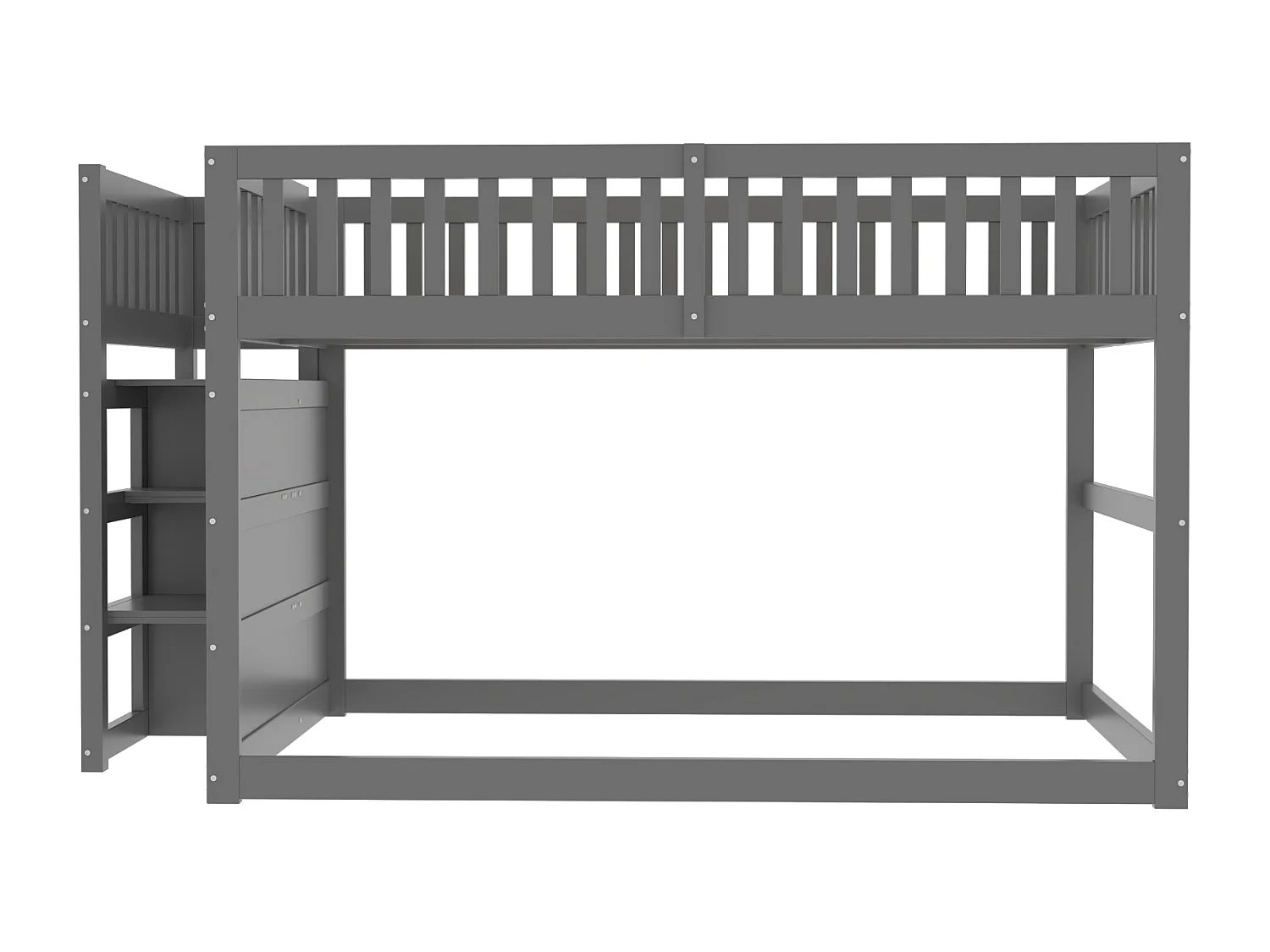 Lit superposé enfant 140 x 200 cm avec 4 tiroirs et barrière de sécurité haute - Cadre en bois- Gris