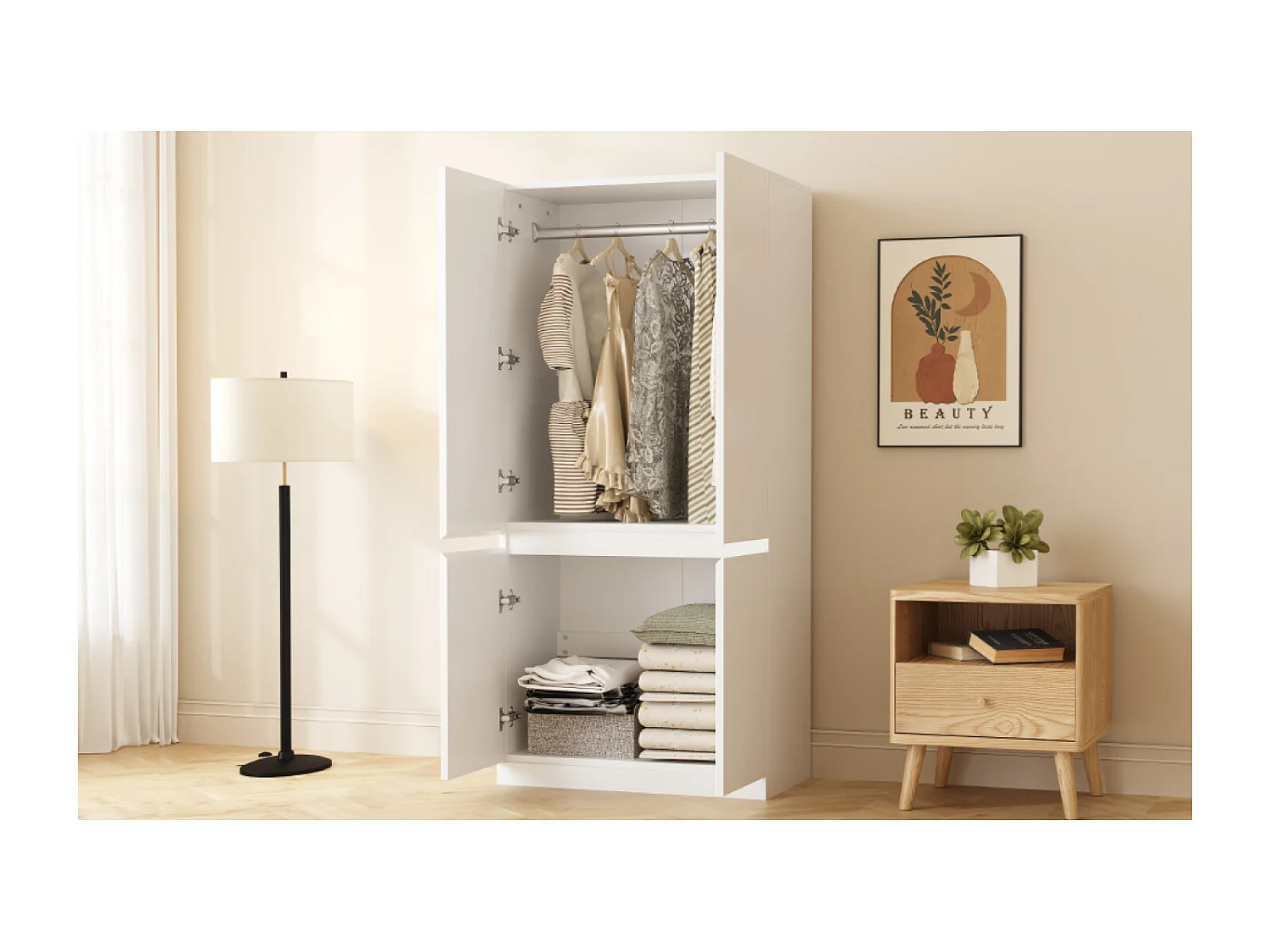 Armoire avec 4 portes -style minimaliste - Blanc 70 × 40 × 170 cm