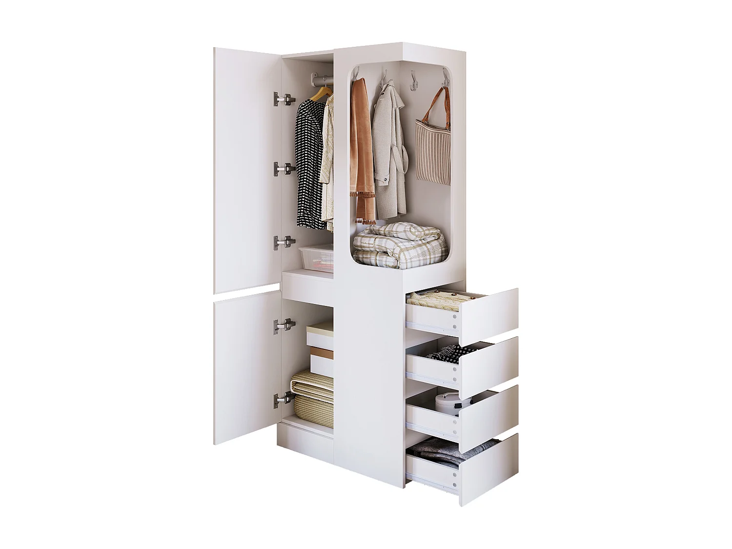 Armoire avec 4 tiroirs et 2 portes - Couleur blanc 70 x 40 x 170 cm