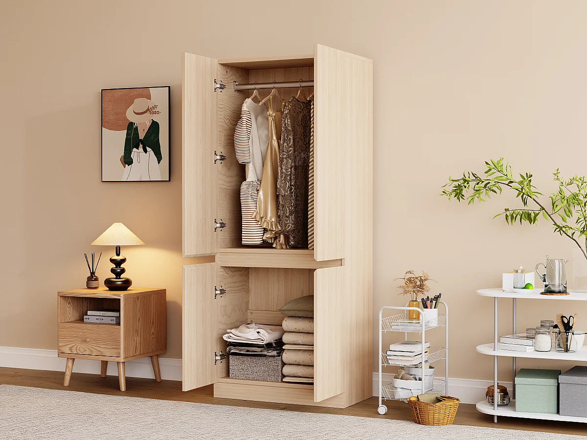 Armoire avec 4 portes -style minimaliste - Couleur bois 70 × 40 × 170 cm