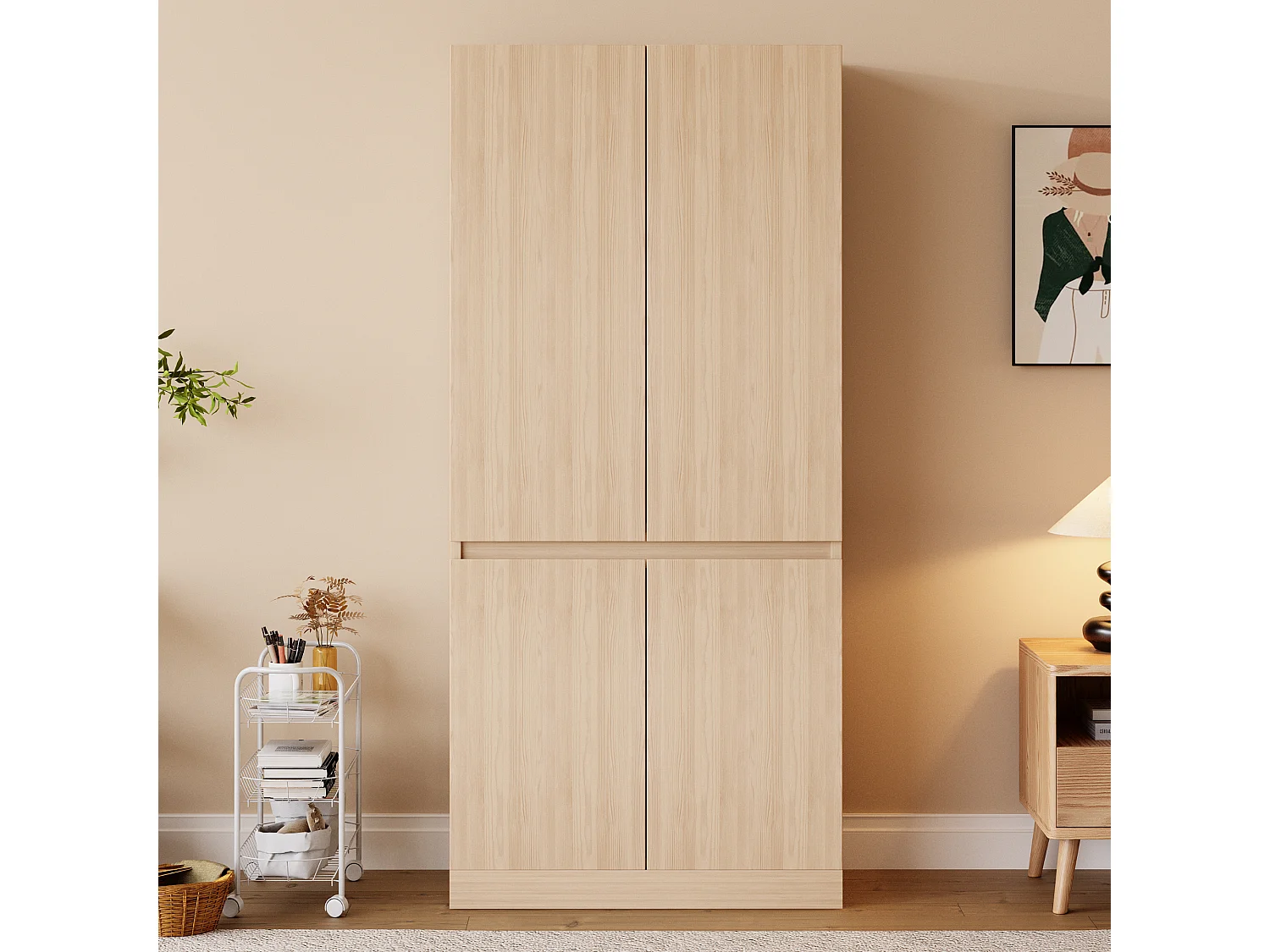 Armoire avec 4 portes -style minimaliste - Couleur bois 70 × 40 × 170 cm