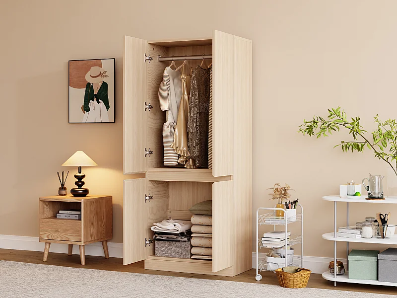 Armoire avec 4 portes -style minimaliste - Couleur bois 70 × 40 × 170 cm