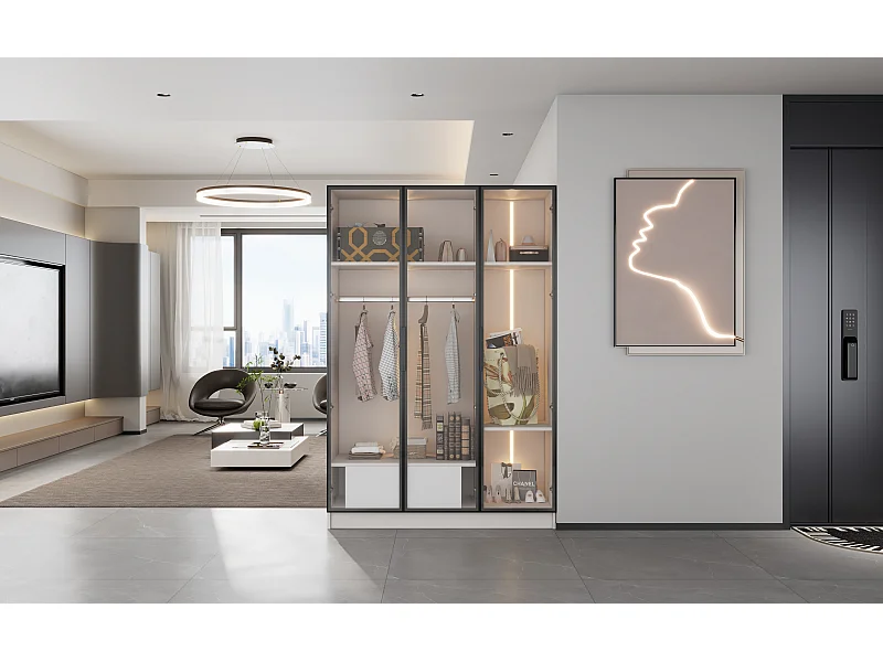 Kledingkast met LED-verlichting, 3 glazen deuren en 1 lade - Witte kledingkast