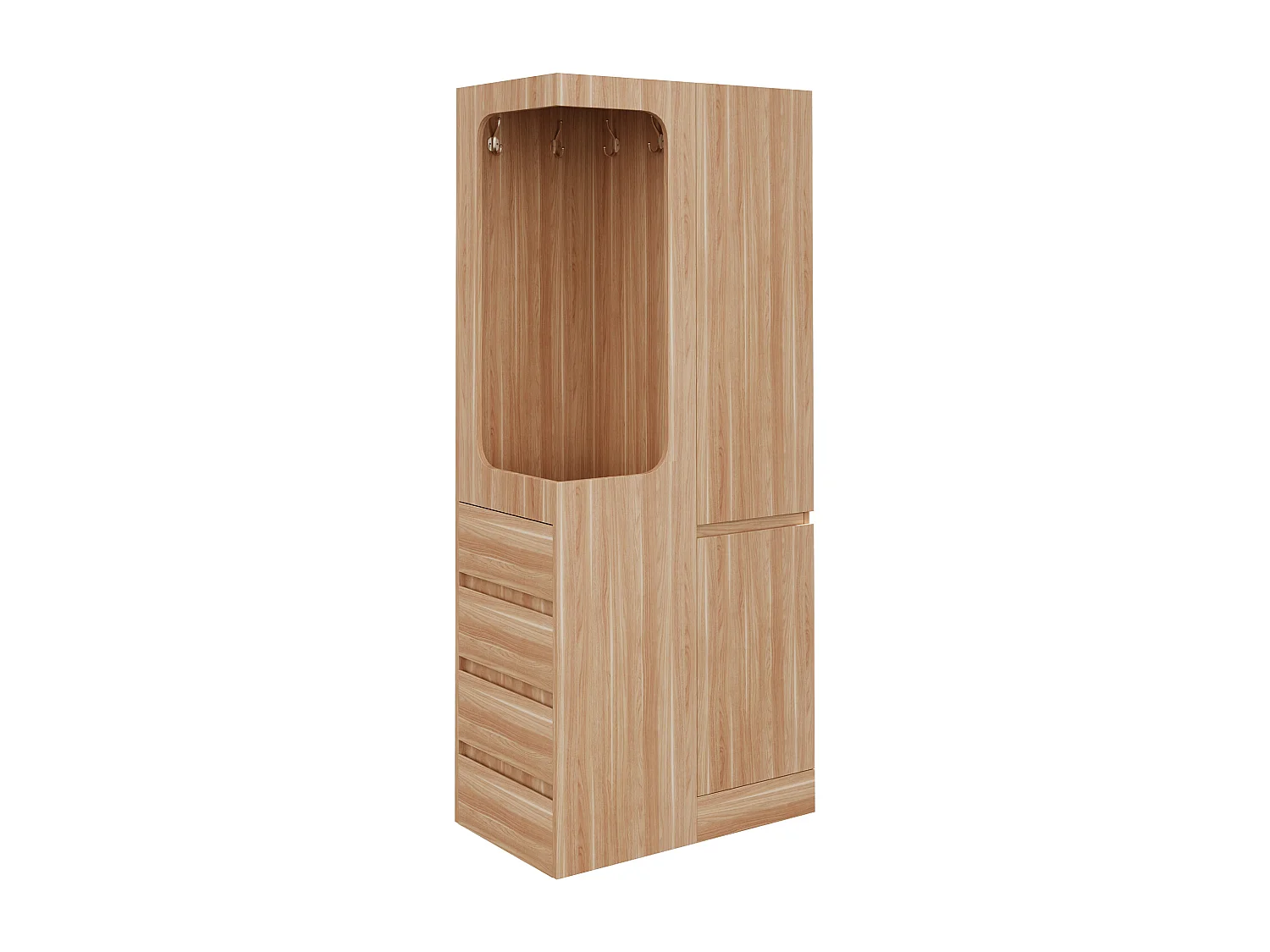 Armoire avec 4 tiroirs et 2 portes - Bois en pin et MDF - Couleur bois