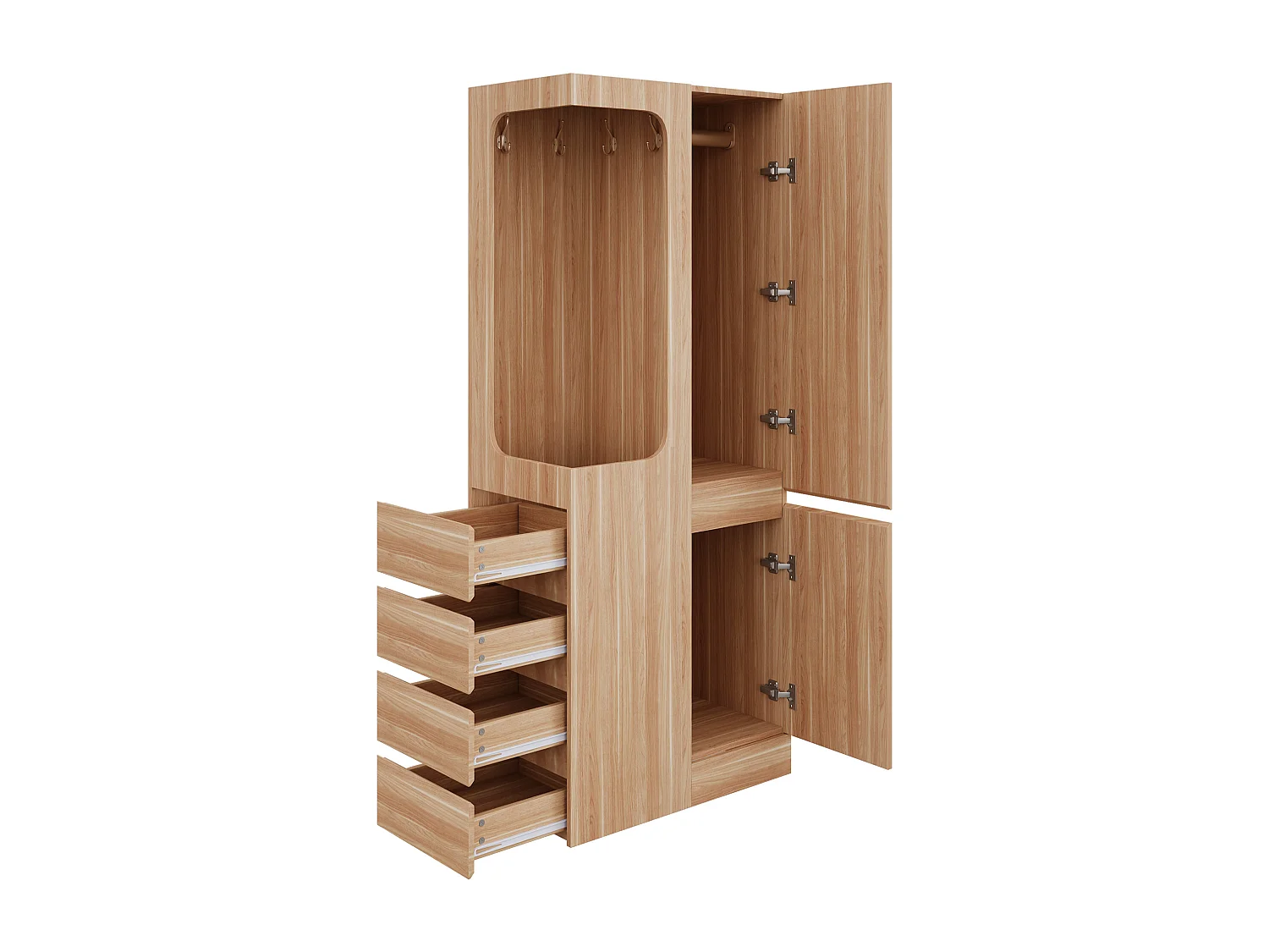 Armoire avec 4 tiroirs et 2 portes - Bois en pin et MDF - Couleur bois
