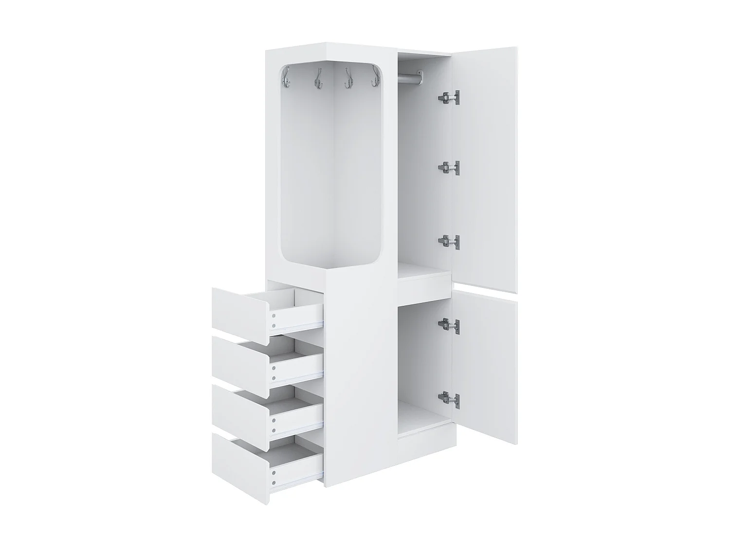 Armoire avec 4 tiroirs et 2 portes - Bois en pin et MDF - Blanc