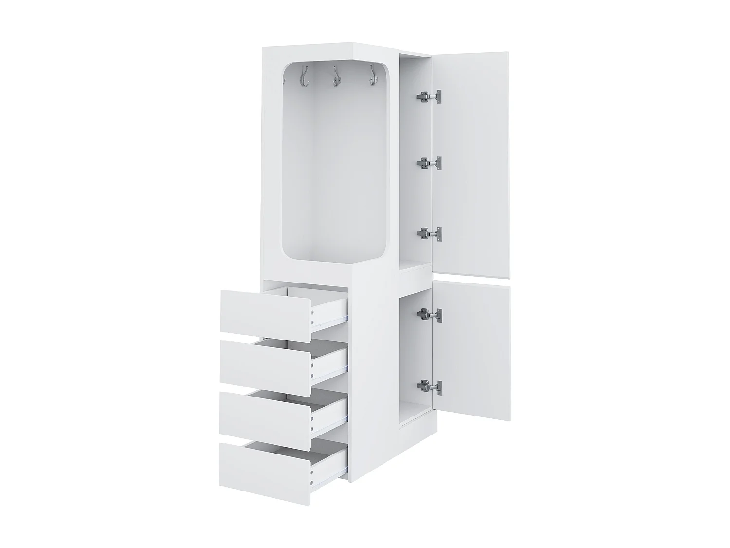 Armoire avec 4 tiroirs et 2 portes - Bois en pin et MDF - Blanc