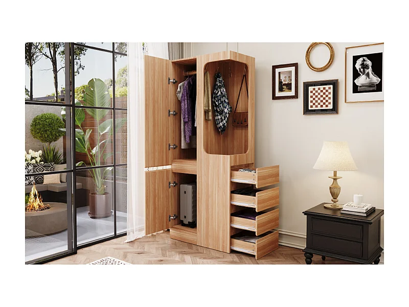 Armoire avec 4 tiroirs et 2 portes - Couleur bois 70 x 40 x 170 cm