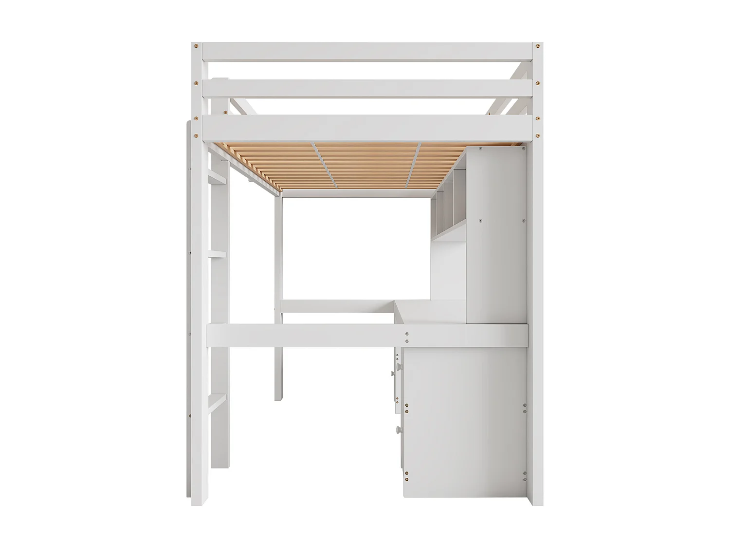 Letto a soppalco per bambini 90x200 cm con 4 cassetti e scrivania - Legno di pino e MDF - Bianco (materasso non incluso)
