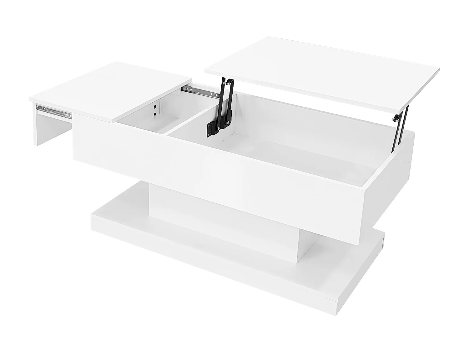 Table basse relevable à finition brillante avec LED et rangement - Blanc