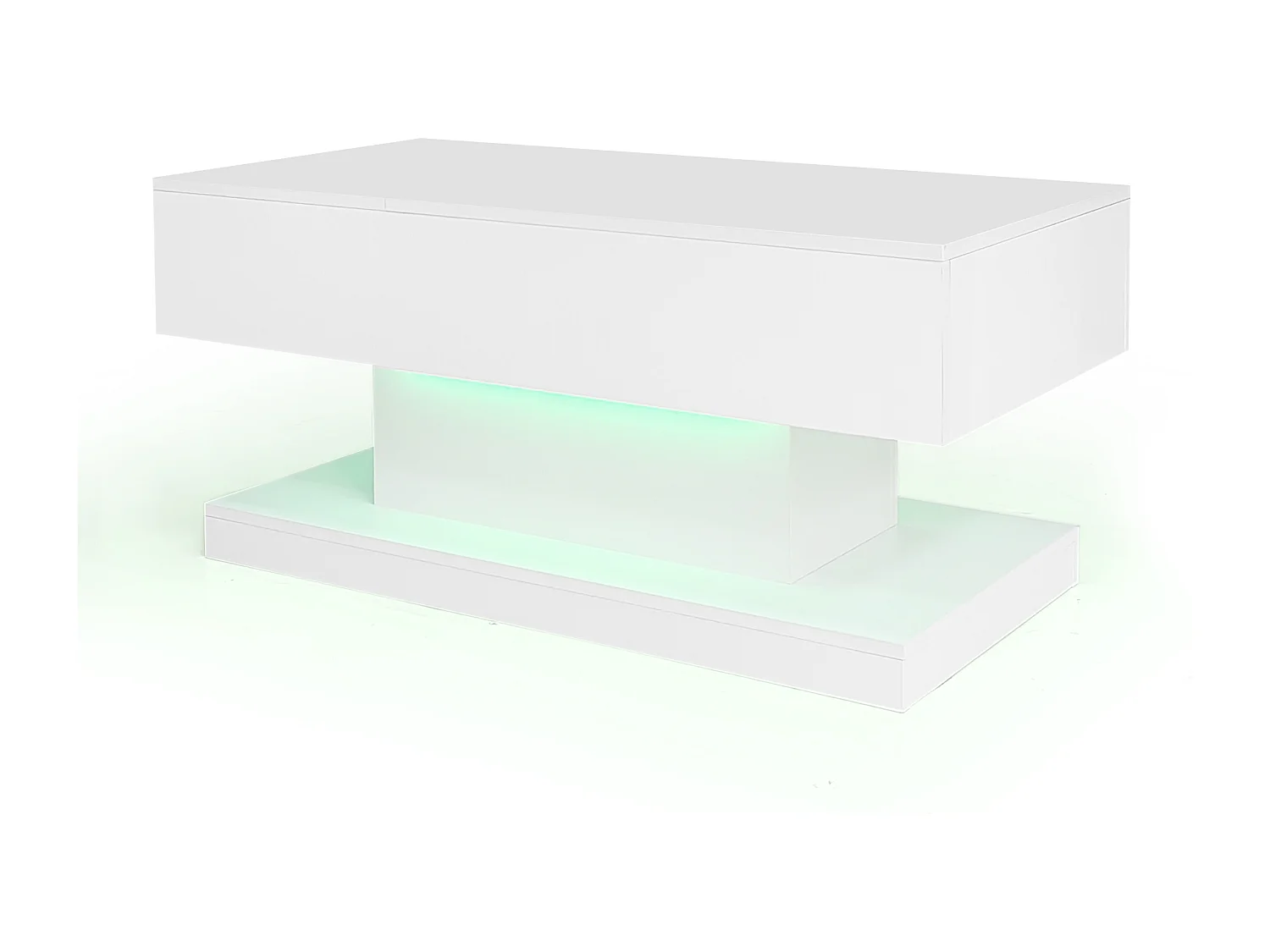 Table basse relevable à finition brillante avec LED et rangement - Blanc