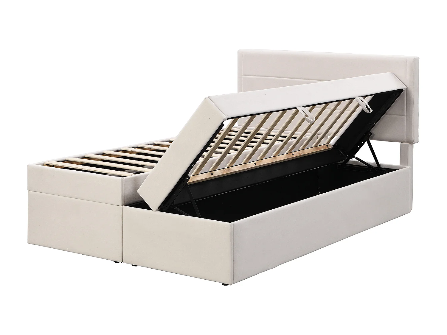 Tweepersoonsbed met opbergruimte 140x200cm - Volwassen bed in linnen stof - Beige