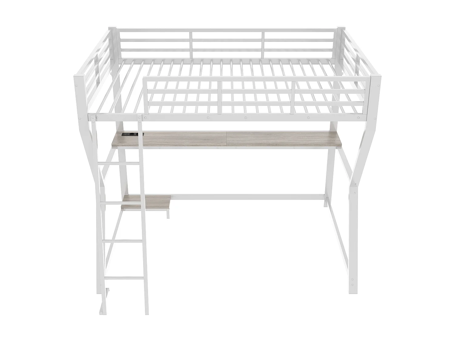 Lit mezzanine 90x200 cm avec LED, bureau, USB - Lit enfant en métal blanc