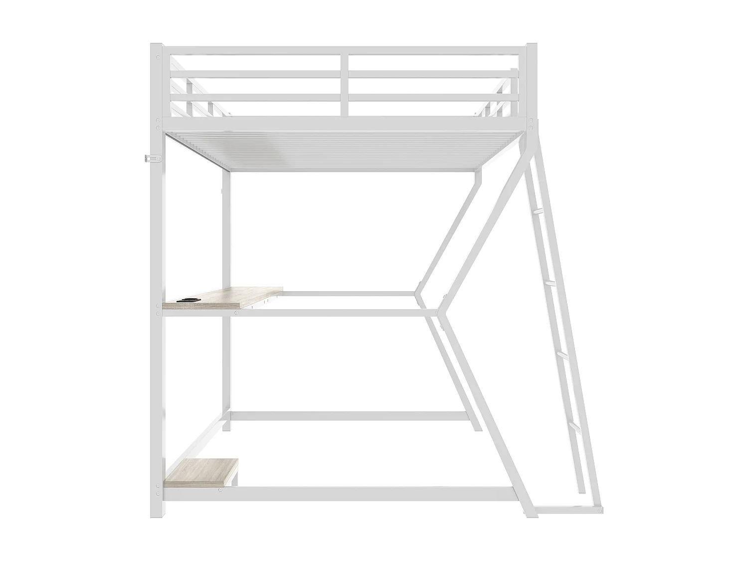 Lit mezzanine 90x200 cm avec LED, bureau, USB - Lit enfant en métal blanc