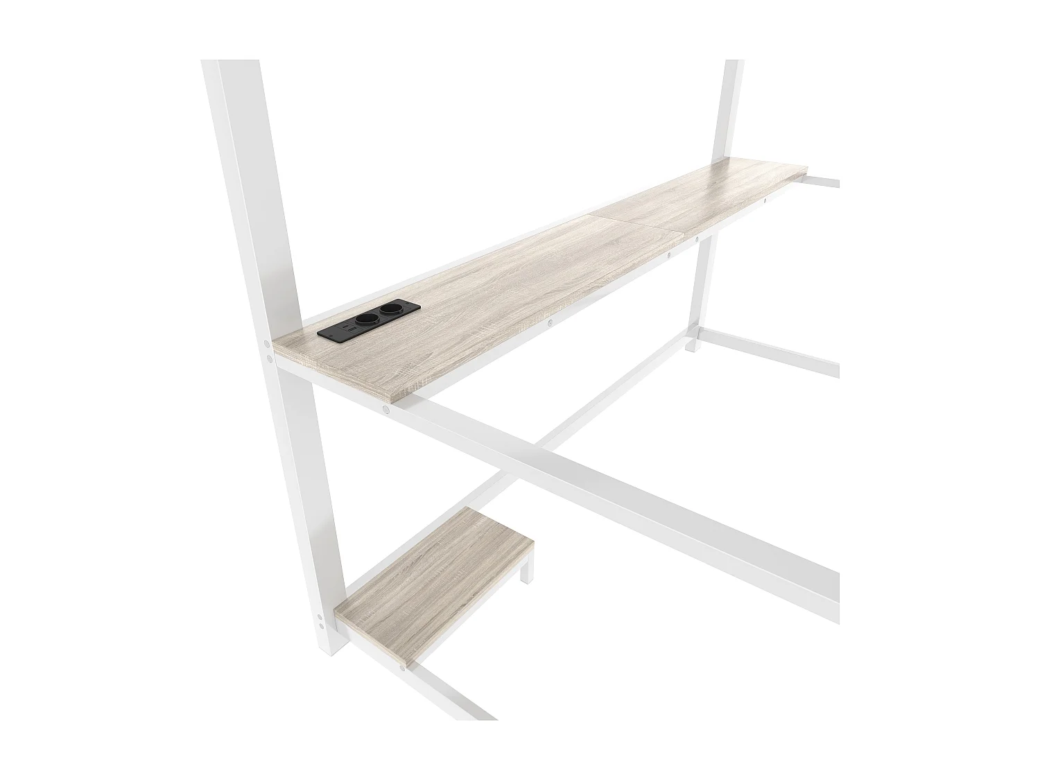 Lit mezzanine 90x200 cm avec LED, bureau, USB - Lit enfant en métal blanc