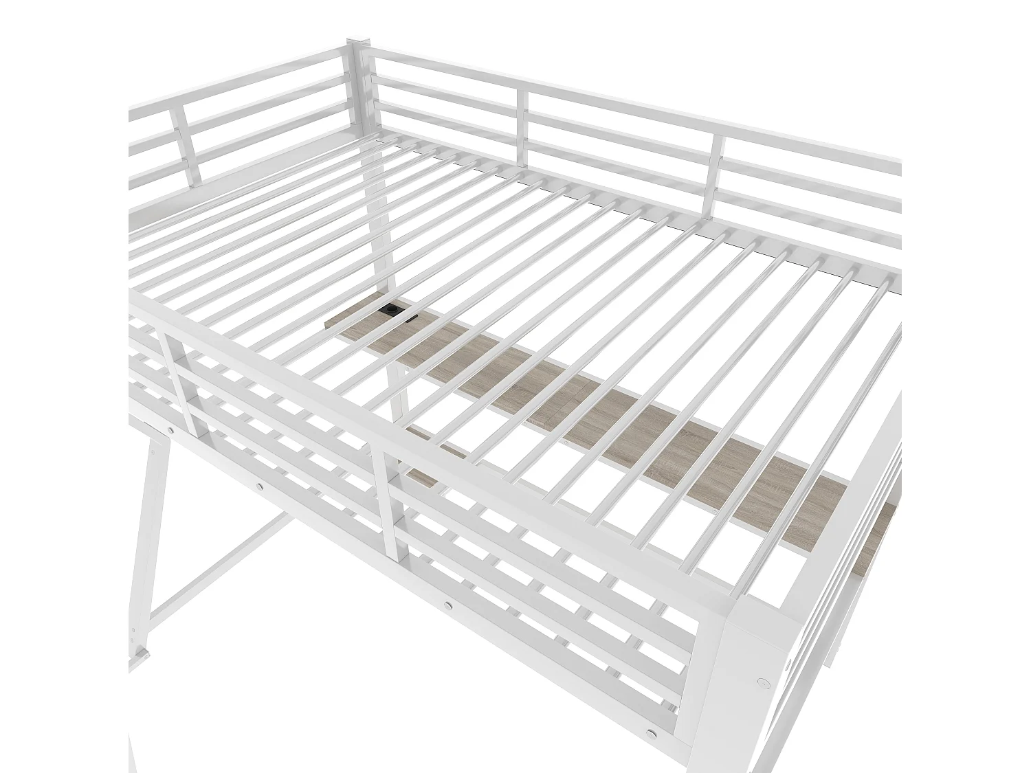 Lit mezzanine 90x200 cm avec LED, bureau, USB - Lit enfant en métal blanc