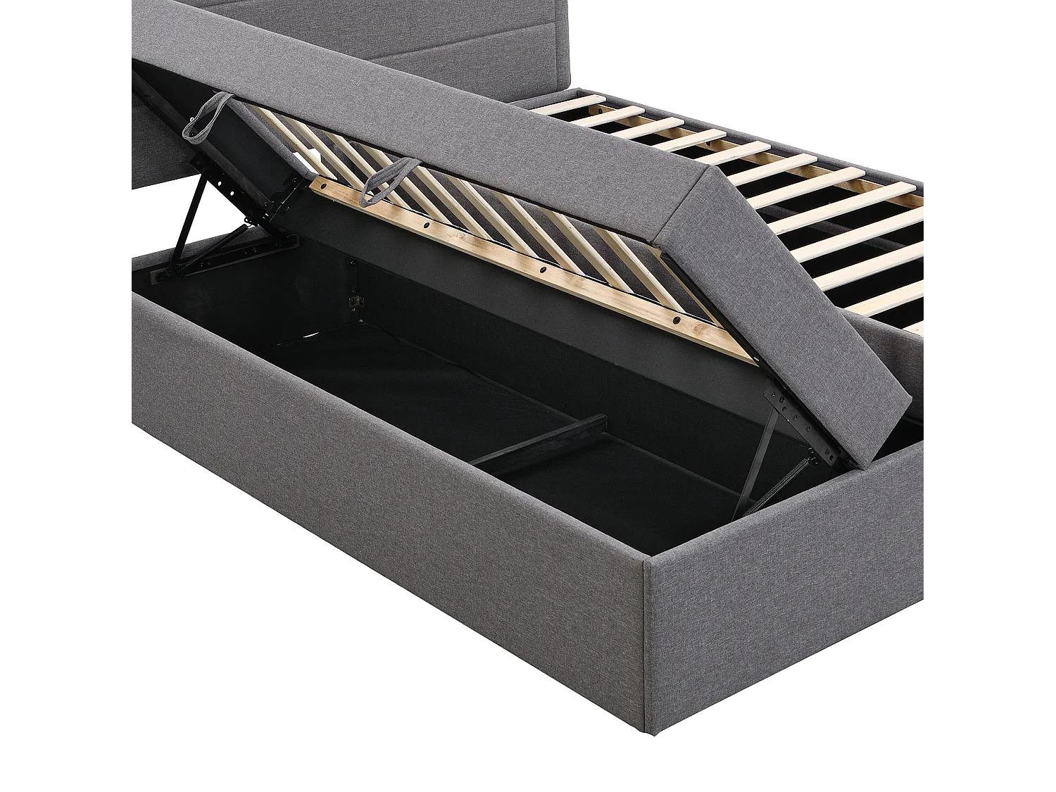 Lit double coffre 140x200cm - Lit adulte en tissu lin - Gris