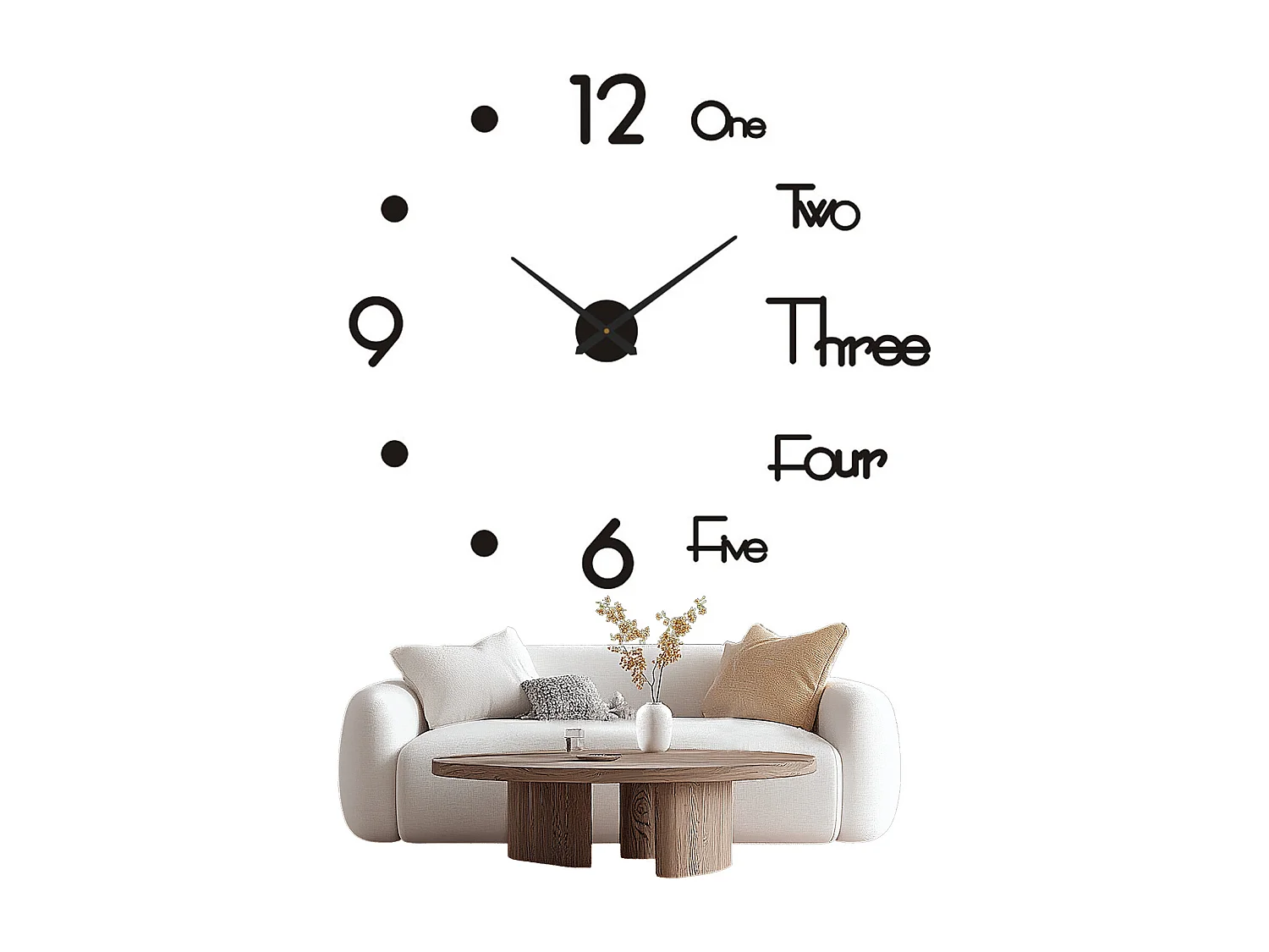 Horloge Murale 3D Moderne Silencieuse, Design Autocollant, Noir