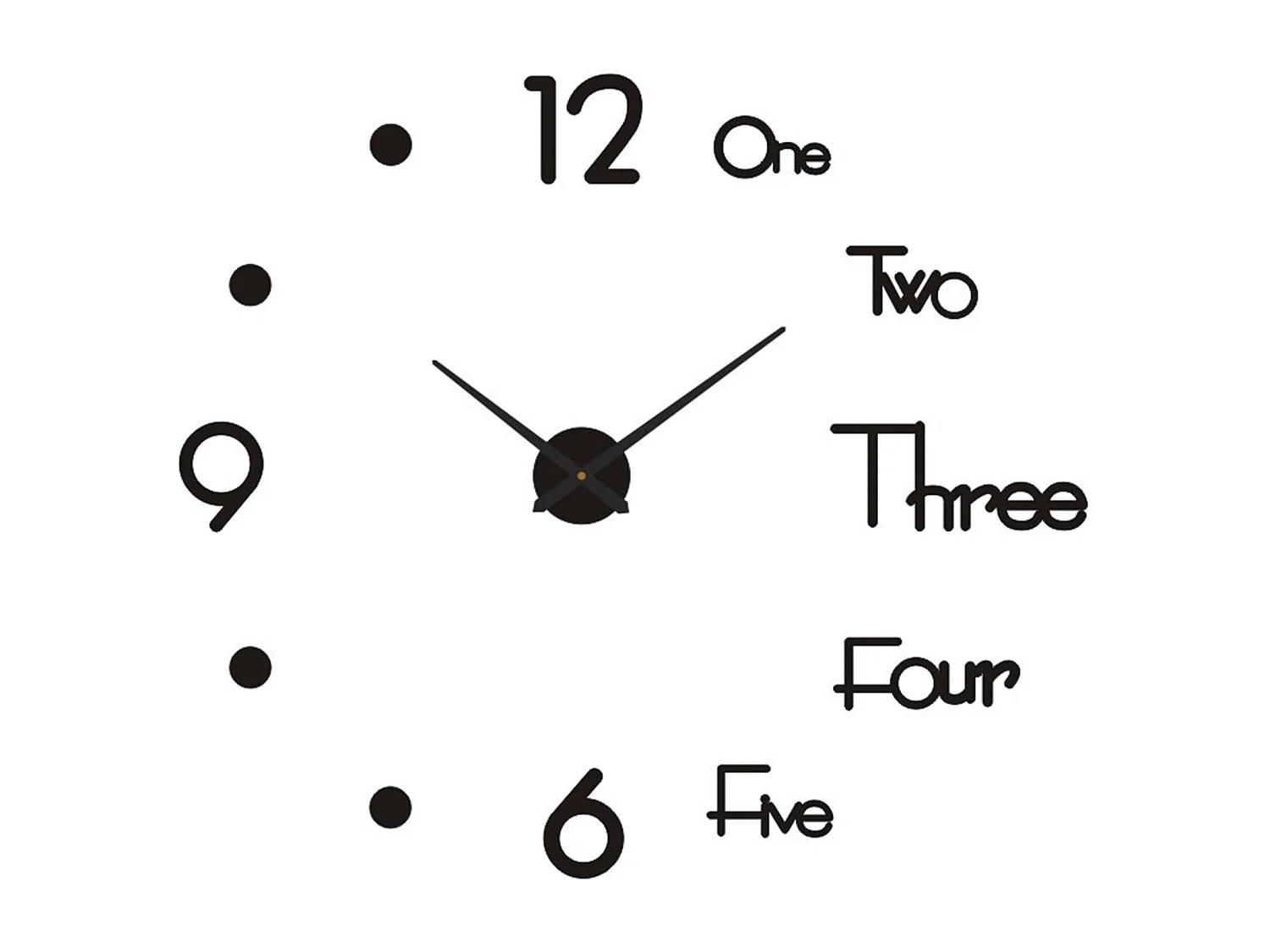 Horloge Murale 3D Moderne Silencieuse, Design Autocollant, Noir