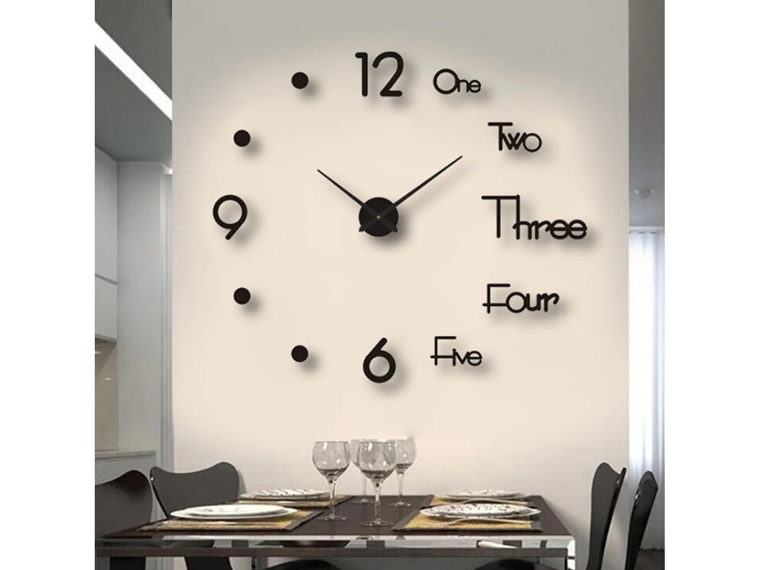 Horloge Murale 3D Moderne Silencieuse, Design Autocollant, Noir