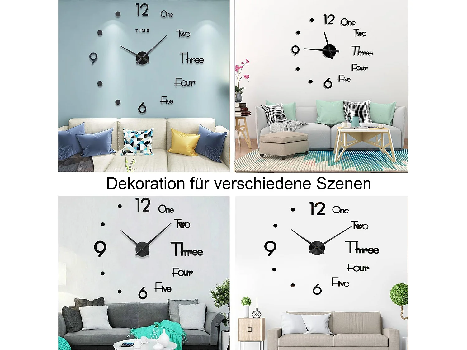 Horloge Murale 3D Moderne Silencieuse, Design Autocollant, Noir