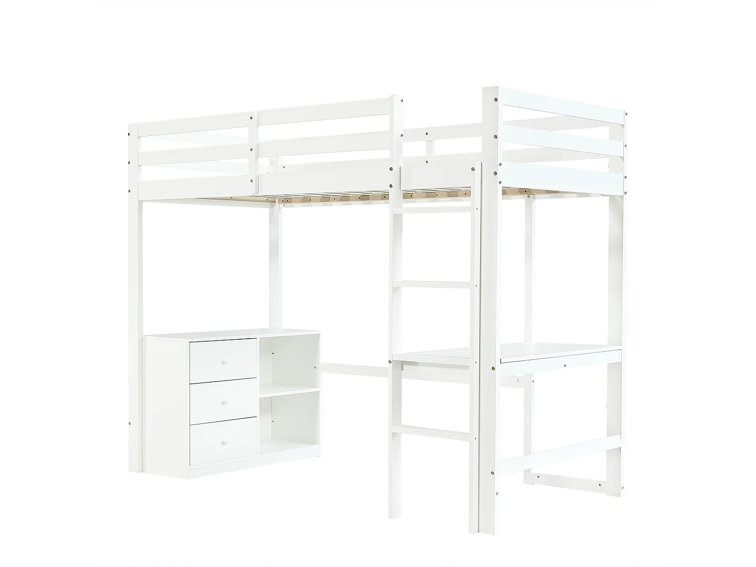 Lit mezzanine enfant 90 x 200 cm avec bureau et 3 tiroirs - Bois en pin et MDF - Blanc