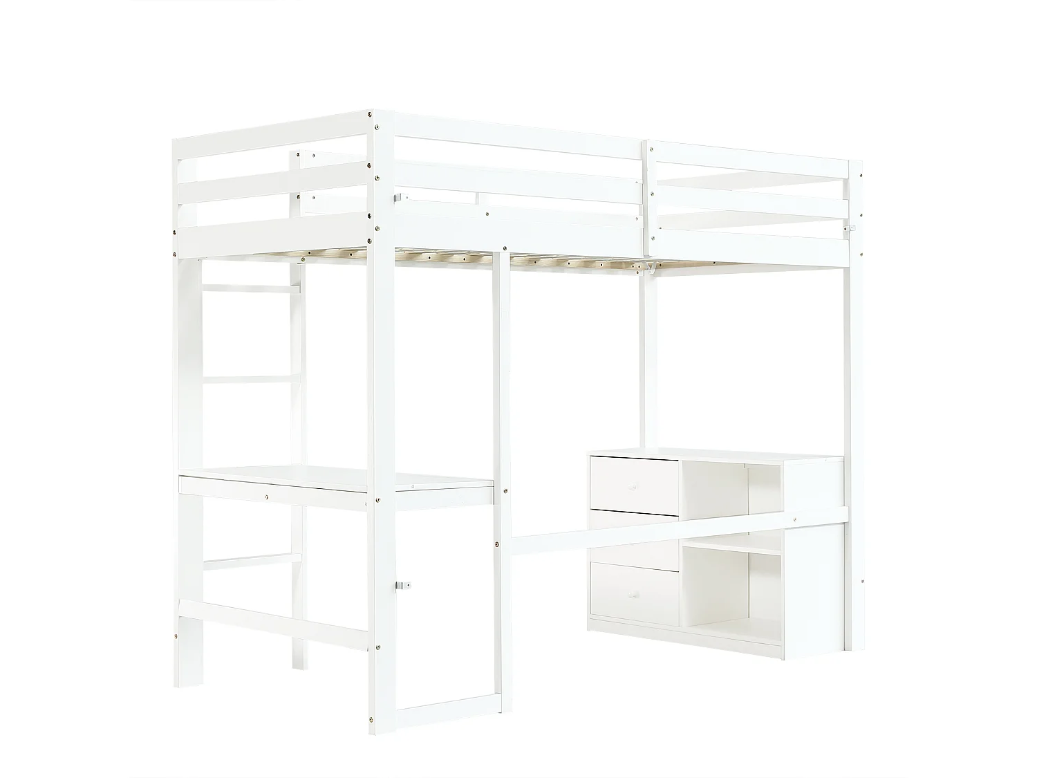 Lit mezzanine enfant 90 x 200 cm avec bureau et 3 tiroirs - Bois en pin et MDF - Blanc
