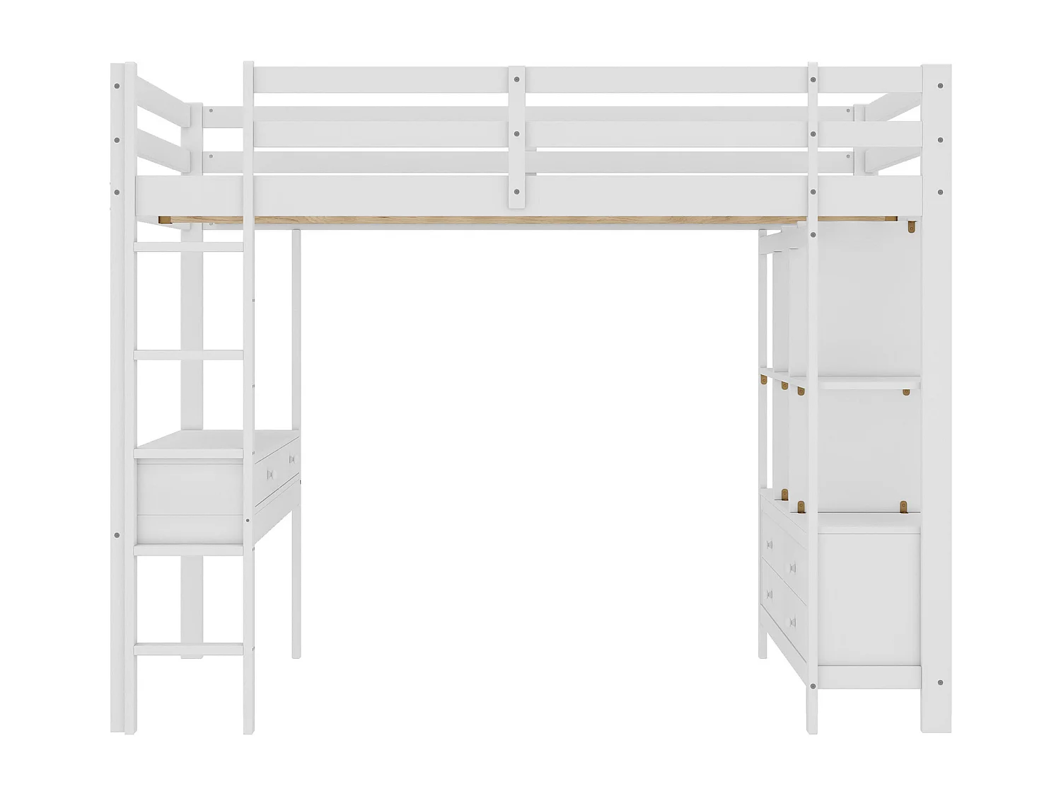 Lit mezzanine enfant 140 x 200 cm avec 6 tiroirs de rangement et bureau -Bois en pin et MDF blanc - sans matelas
