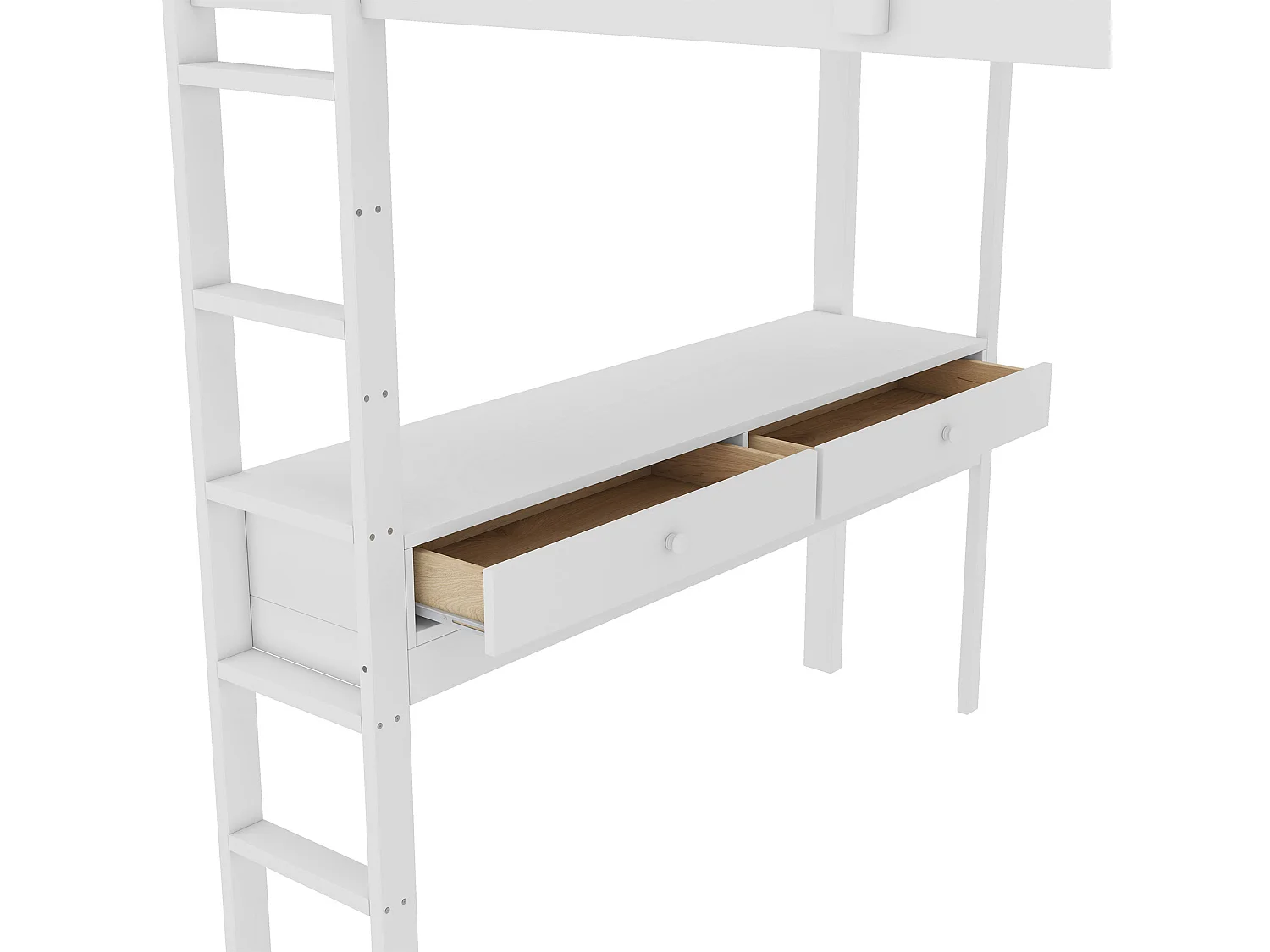 Lit mezzanine enfant 140 x 200 cm avec 6 tiroirs de rangement et bureau -Bois en pin et MDF blanc - sans matelas
